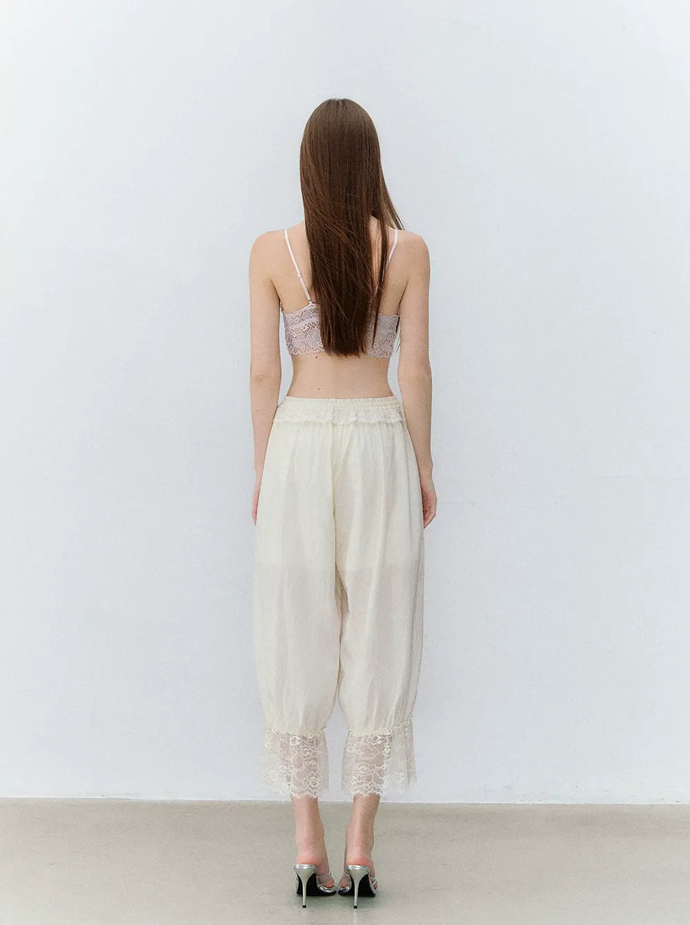 Relaxed Fit Tencel Lace Patchwork Wide Leg Pants