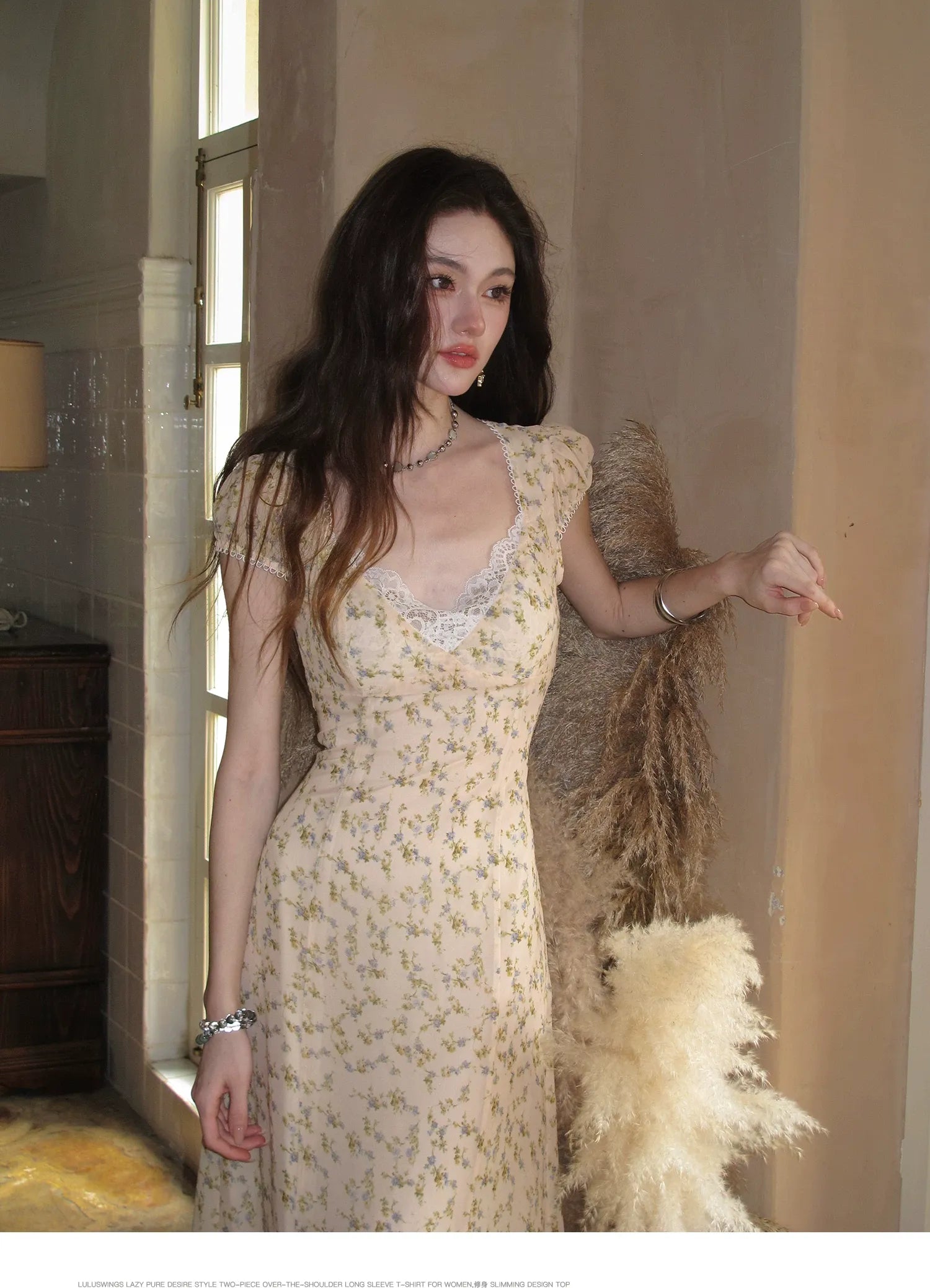 Lace V-Neck Long Dress