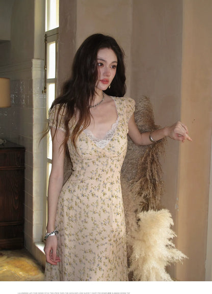 Lace V-Neck Long Dress