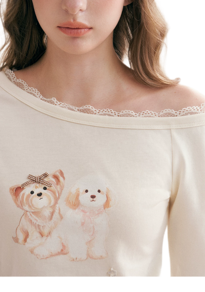 Hand-Painted Lace Trim T-Shirt