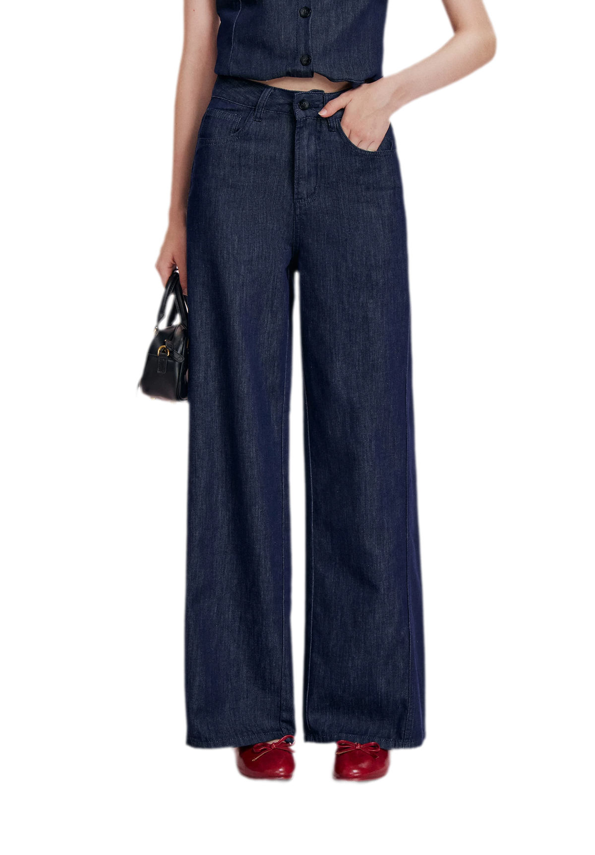 Lace Trim Peplum Denim Set