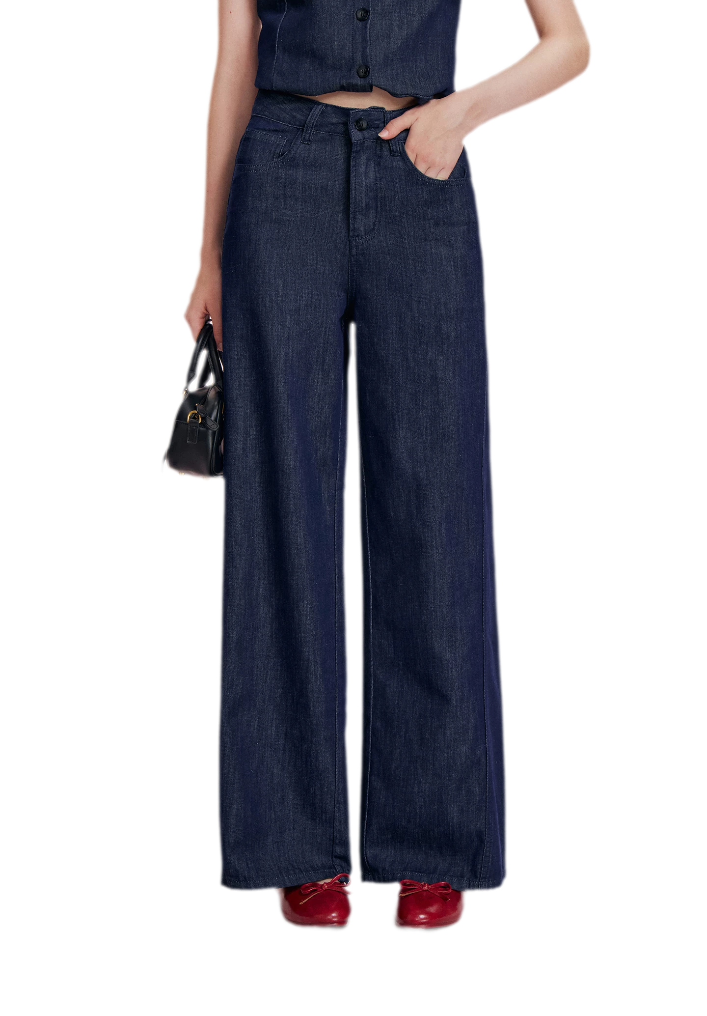 Lace Trim Peplum Denim Set