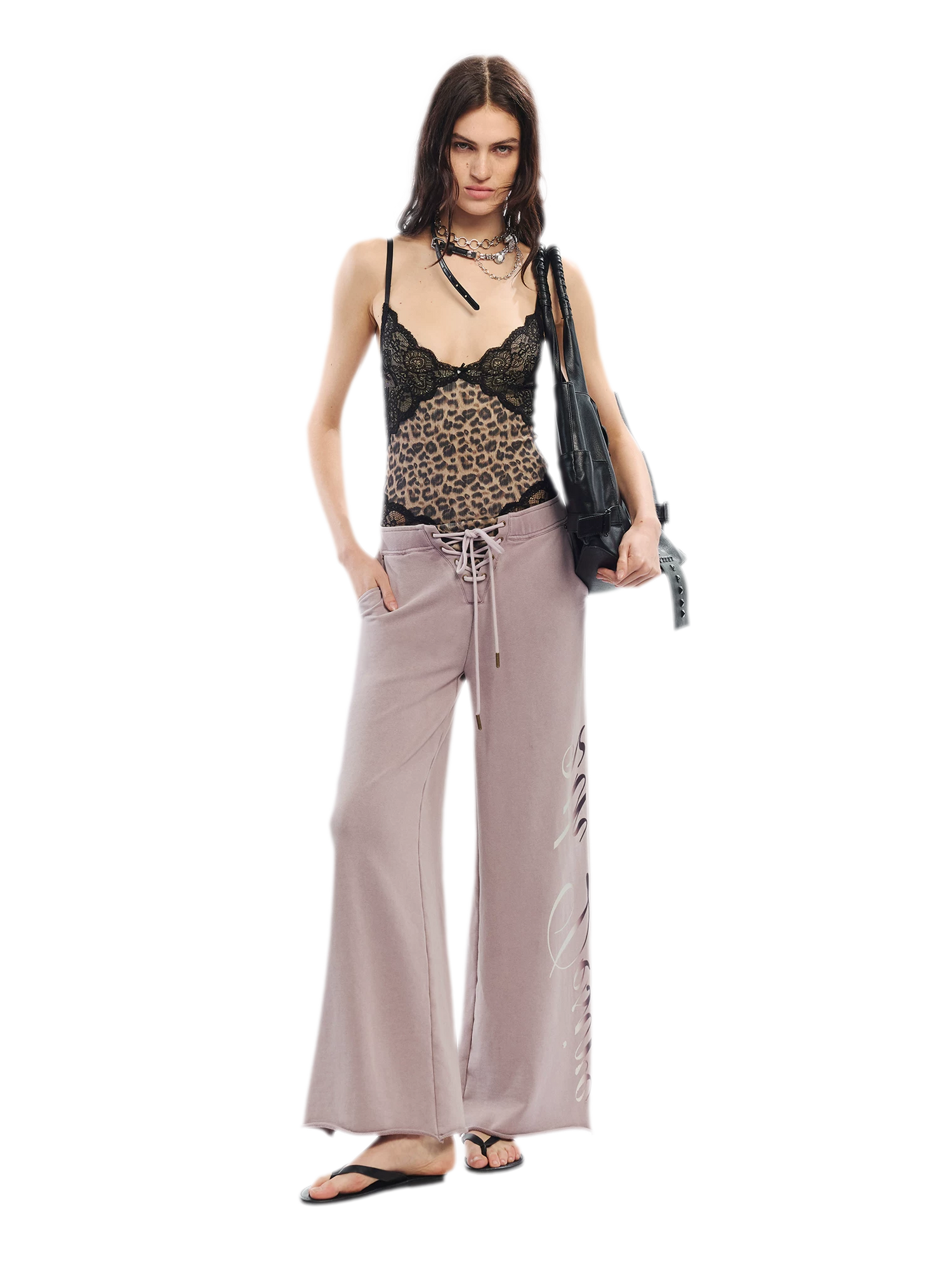 Vintage Letter Print Wide-Leg Pants