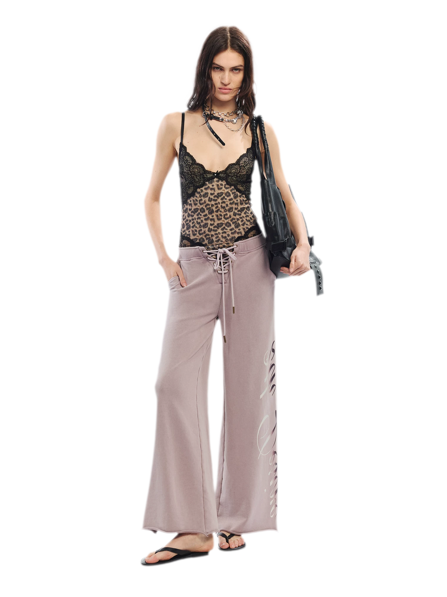Vintage Letter Print Wide-Leg Pants