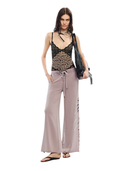 Vintage Letter Print Wide-Leg Pants