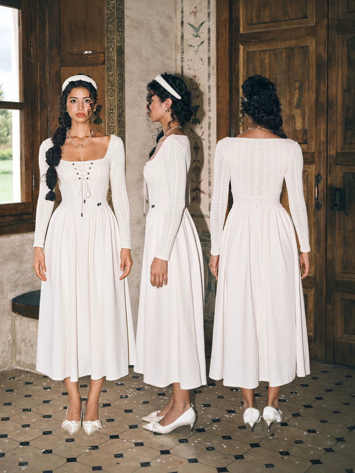 Stretch Lace-Up A-Line Dress