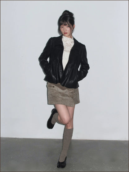 Distressed Pleated Oversized Leather Jacket