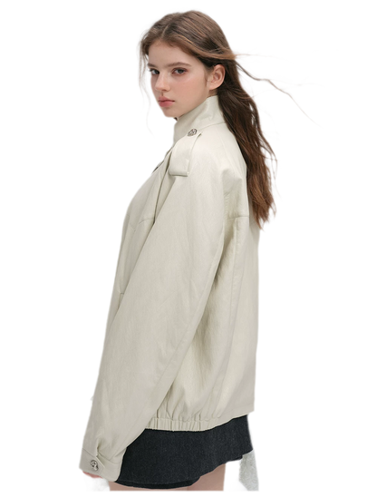 Faux-Leather Lychee-Texture Moto Jacket