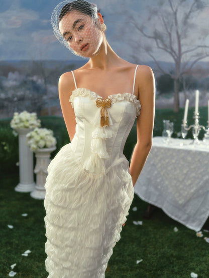 Pure White French Vintage Fishtail Dress