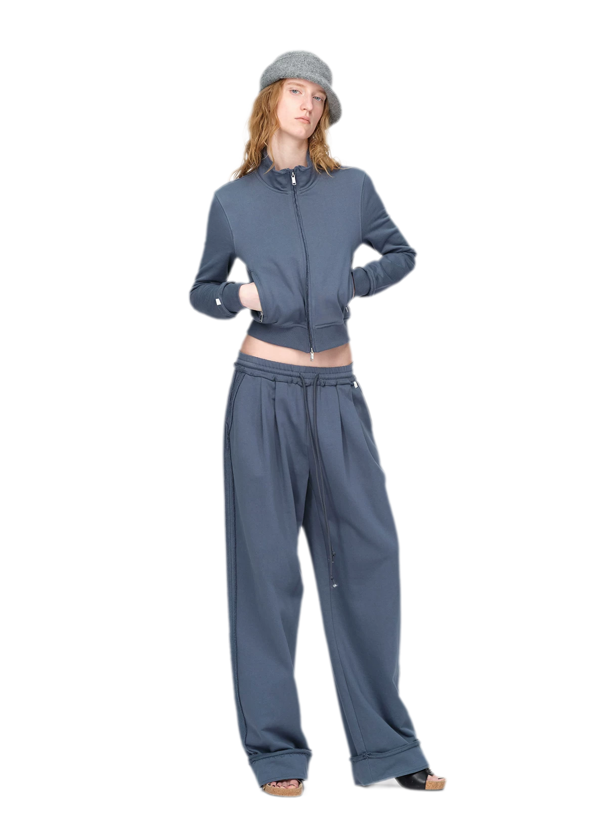 Raw-Edge Cropped Sweatshirt Set