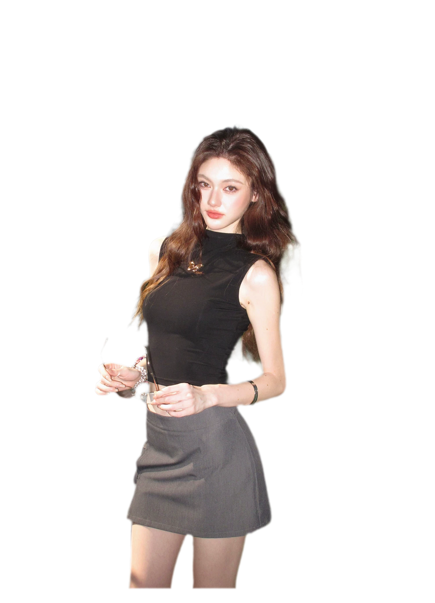 Grey Tie Low-Rise Skort