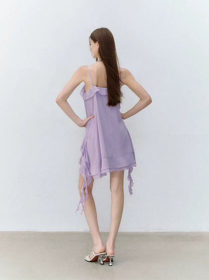 Lavender Purple Chiffon Ruffle Summer Dress