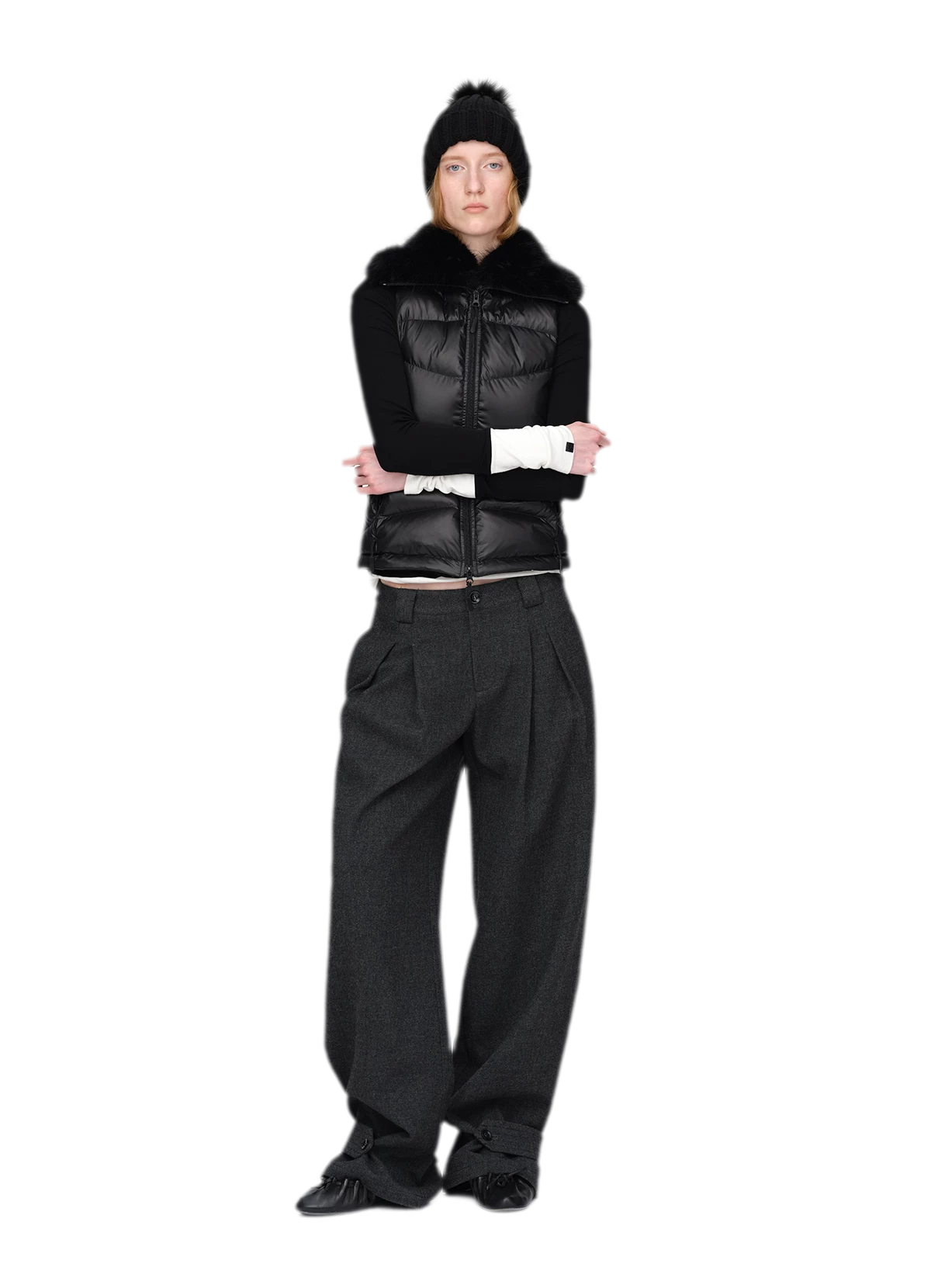 Pantalones de pierna ancha plisados con mezcla de lana