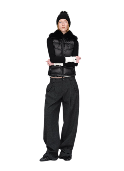 Pantalones de pierna ancha plisados con mezcla de lana