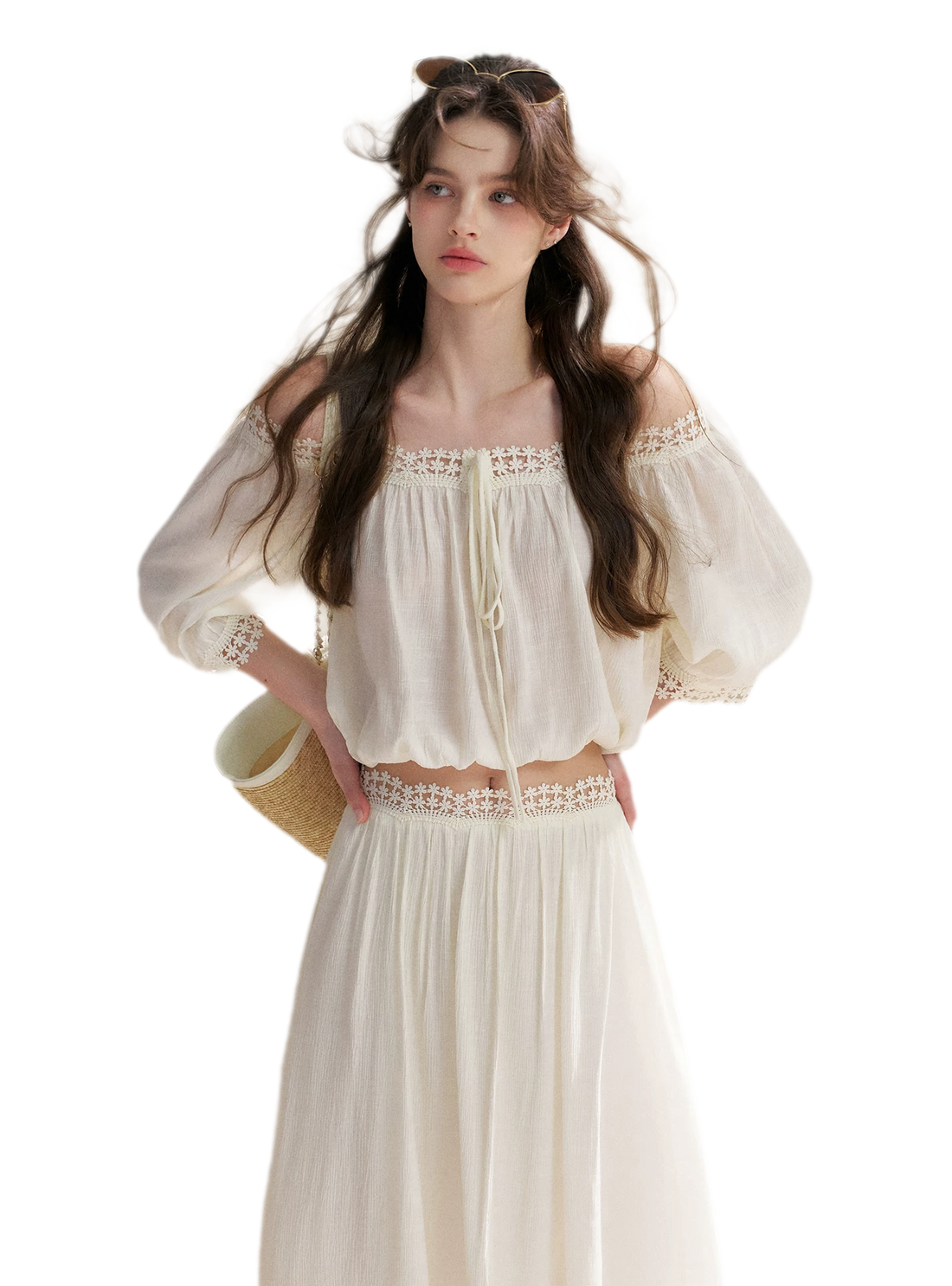 Asymmetrical Lace Off-Shoulder Top &amp; Skirt Set
