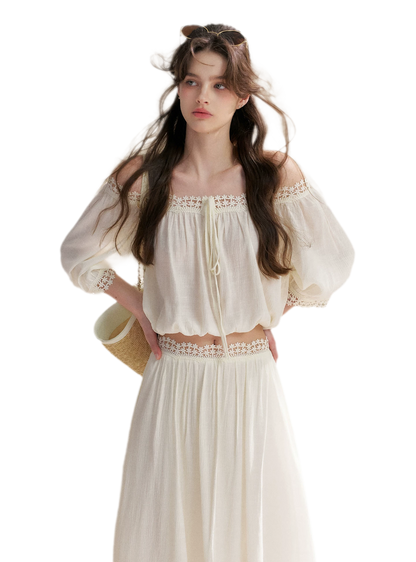 Asymmetrical Lace Off-Shoulder Top &amp; Skirt Set