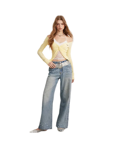 Lace Trim Faux Two-Piece Top