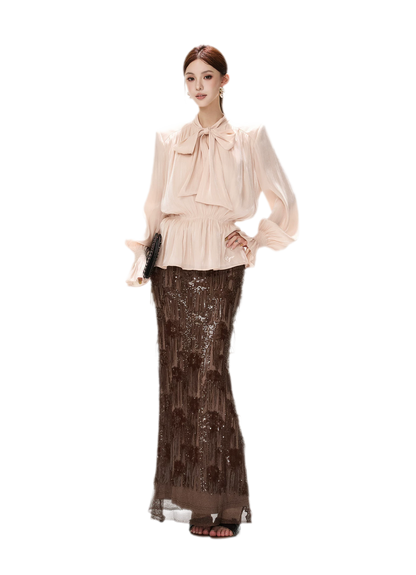Pearlescent Tie Waist Blouse