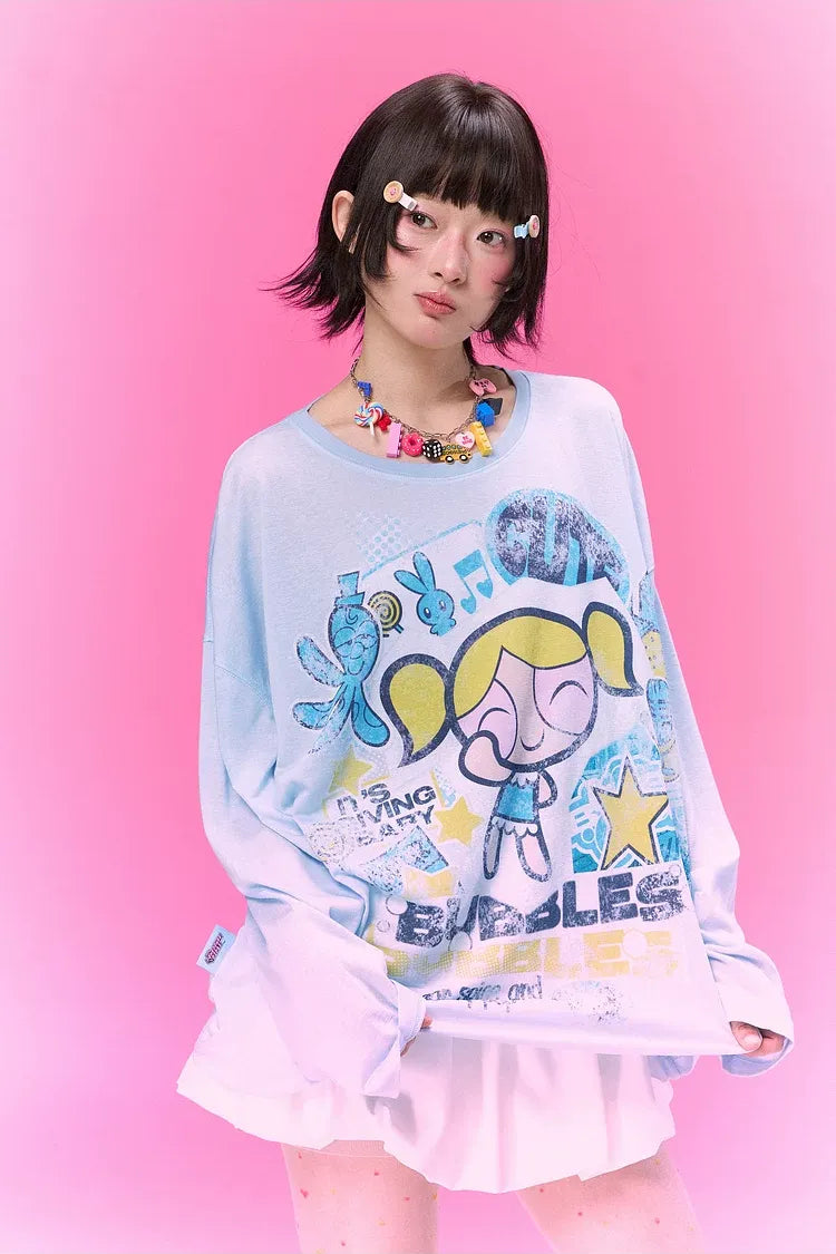 Distressed Print Long-Sleeve T-Shirt