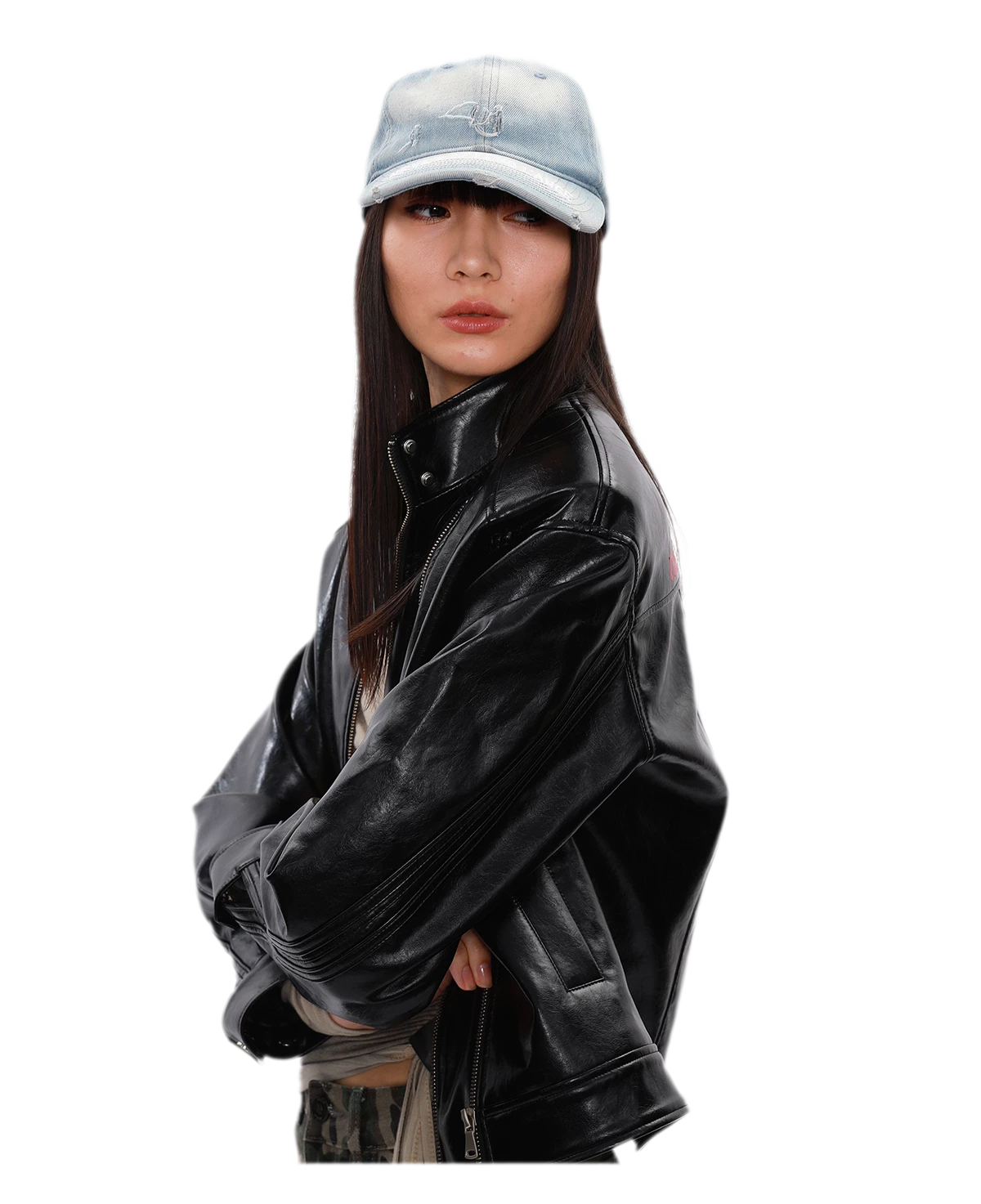 Washed Denim Embroidered Cap
