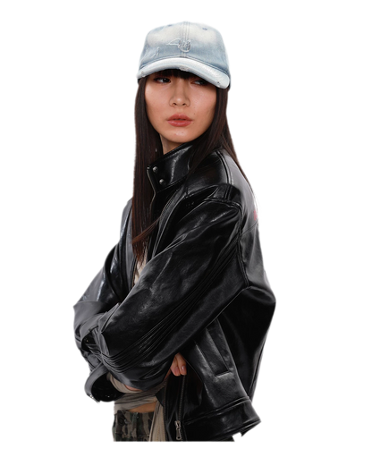Washed Denim Embroidered Cap