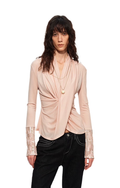 Sequin Draped Ruched Top