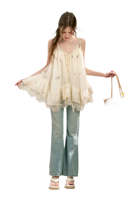 Lace Trim Flare Jeans