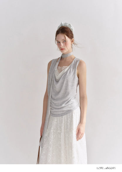 Draped Neckline Lace Patchwork Vest