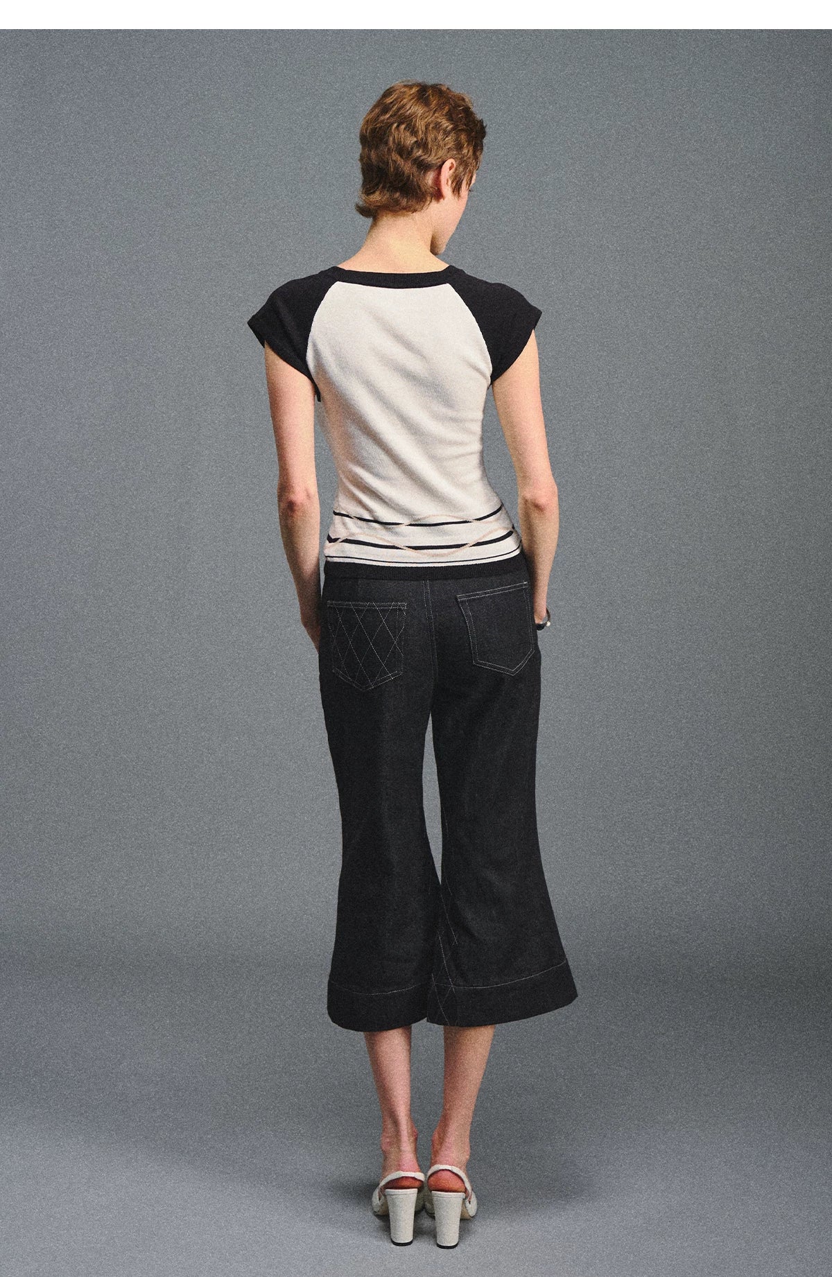 Color Block U-Neck Short Sleeve T-Shirt