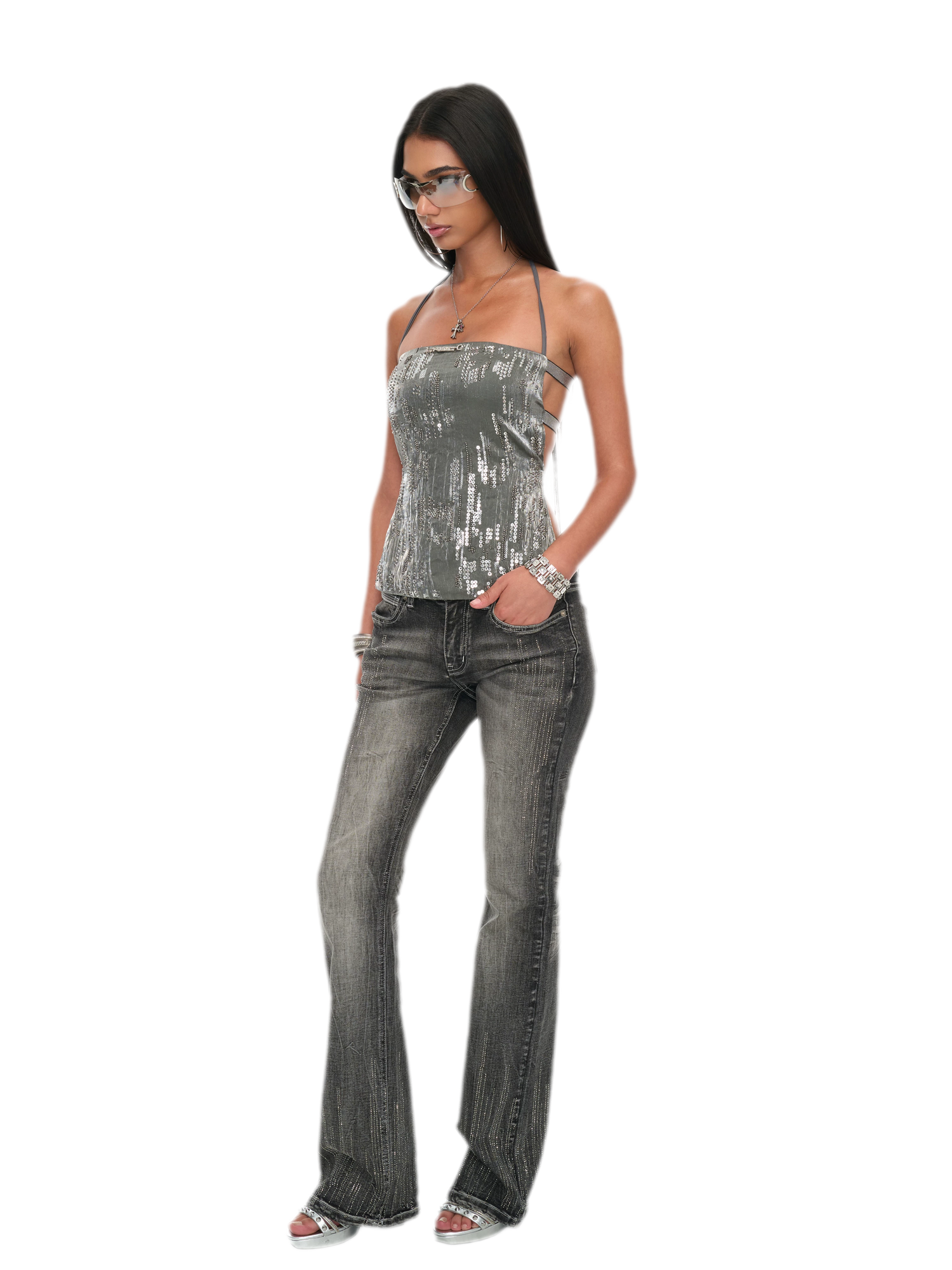 Sequin Cutout Halter Top