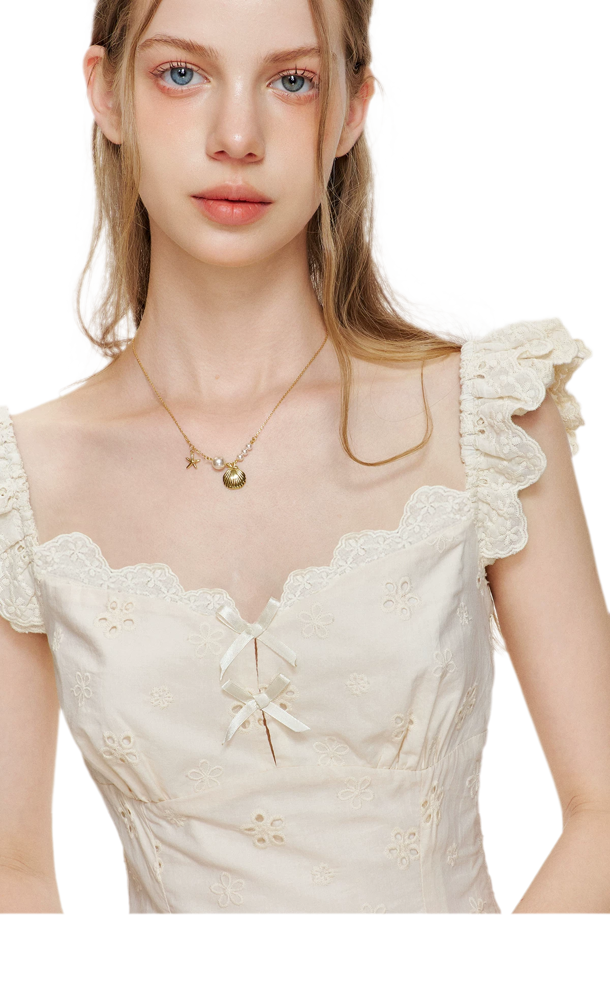 Embroidered Lace Flutter Sleeve Dress