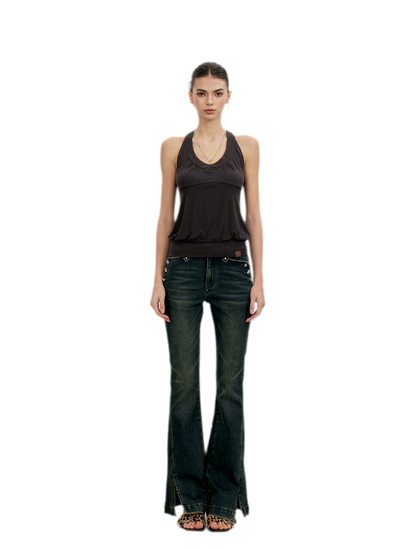 Washed Slit Flare Jeans