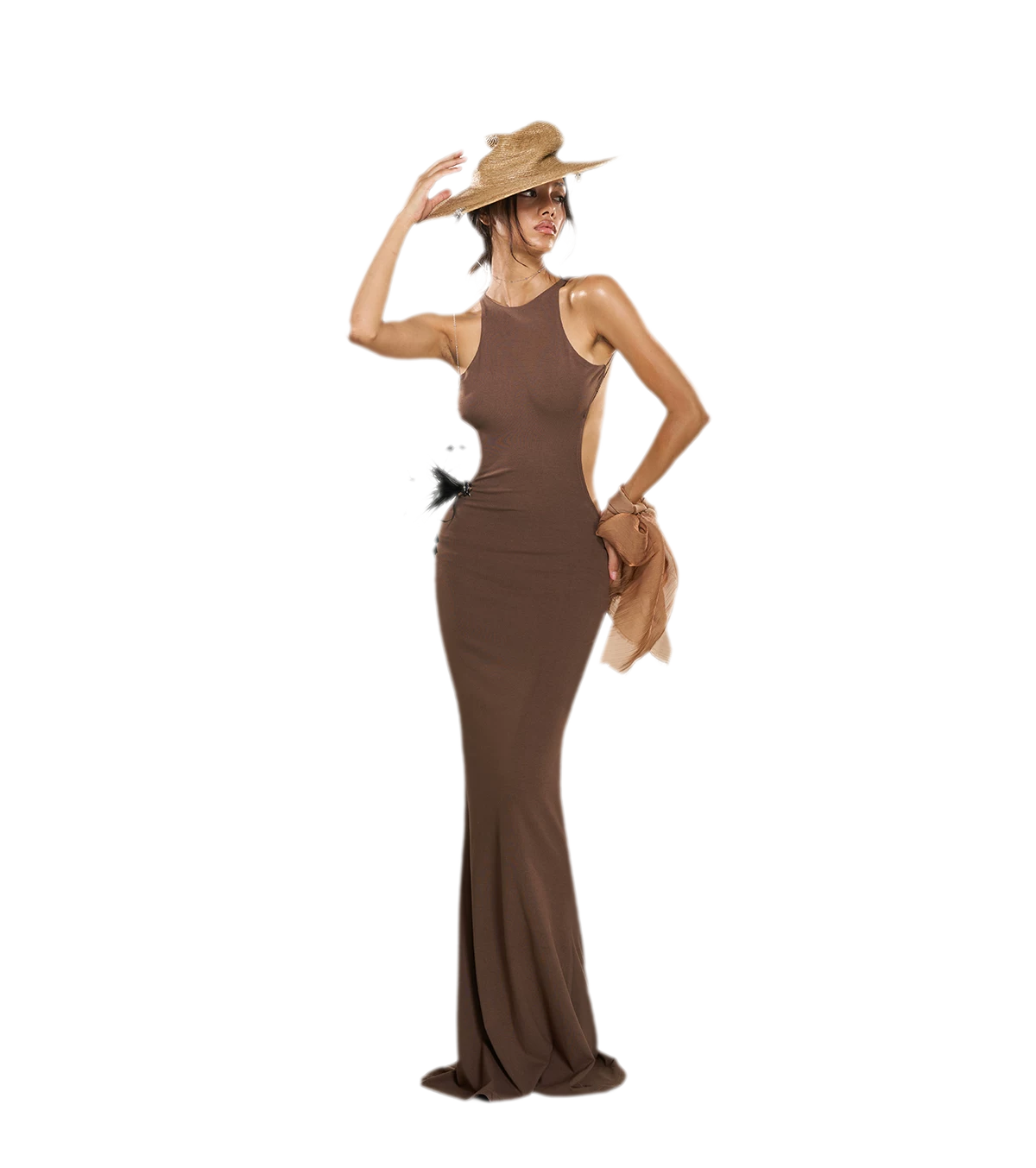 Chain Cutout Ruched Halter Dress