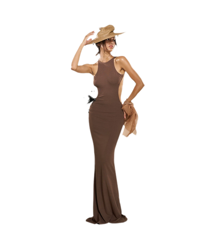 Chain Cutout Ruched Halter Dress
