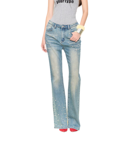 Pearl Embellished Straight Jeans