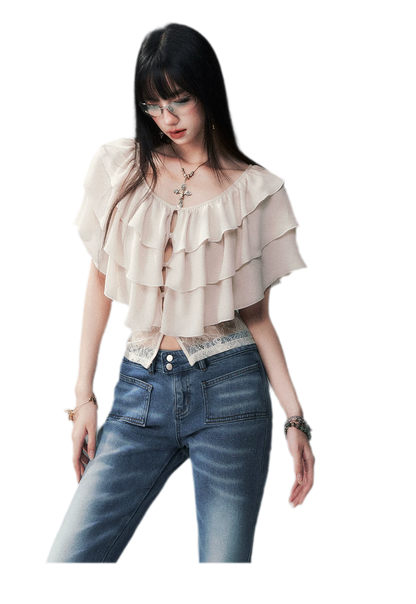 Milk Almond Ruffle Blouse