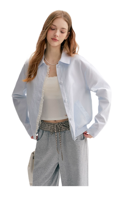Ramie Cotton Lace-Trimmed Jacket