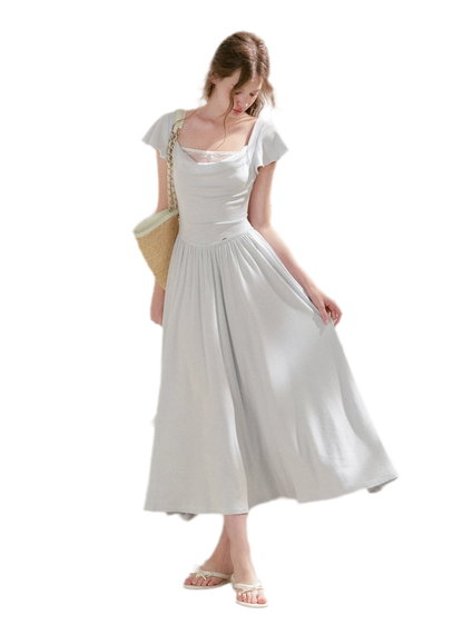 Lace Insert Flutter Sleeve Dress