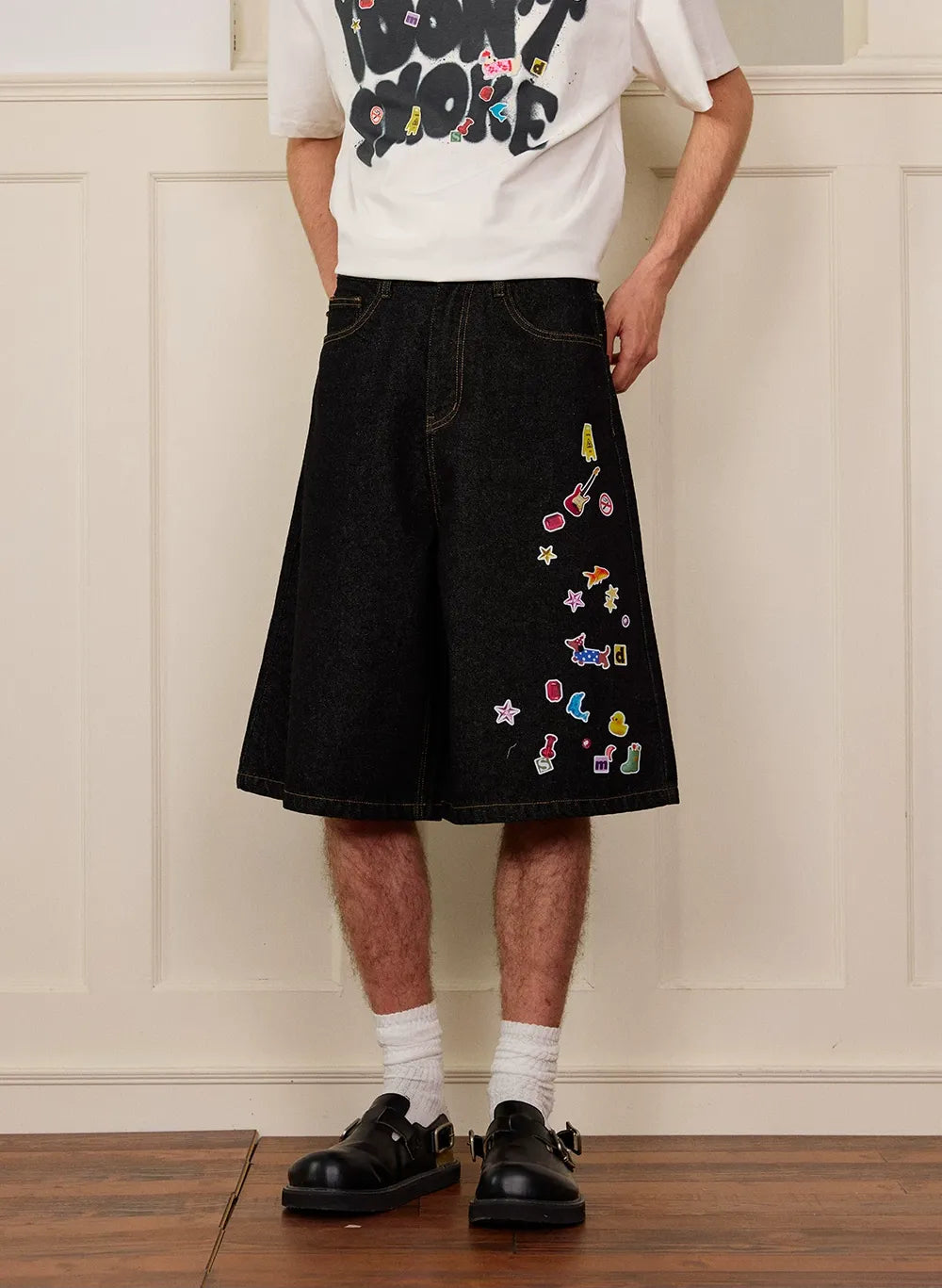 Sticker Design Denim Pants