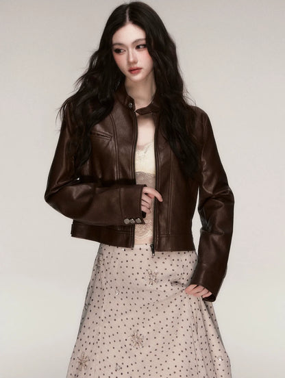 Vintage Cropped Motorcycle Jacket