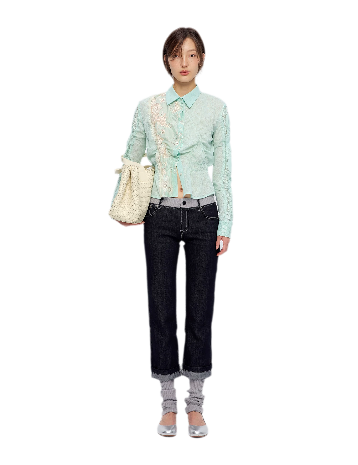 Washed Ribbed Panel Jeans