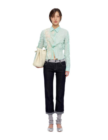 Washed Ribbed Panel Jeans