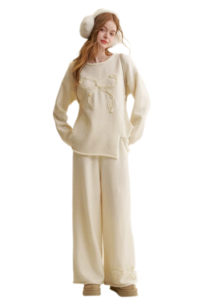 Bow Embroidered Knit Set