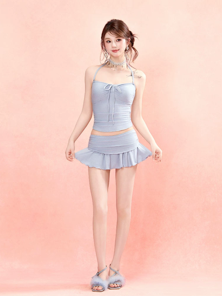Ruching Halter Swim Set