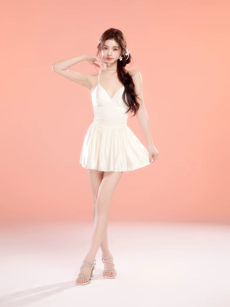 V-Neck Ruched Swim Dress