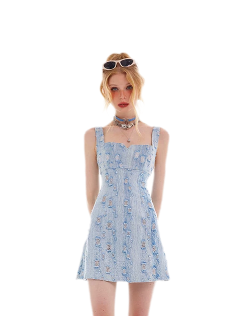 Distressed Denim Cami Dress