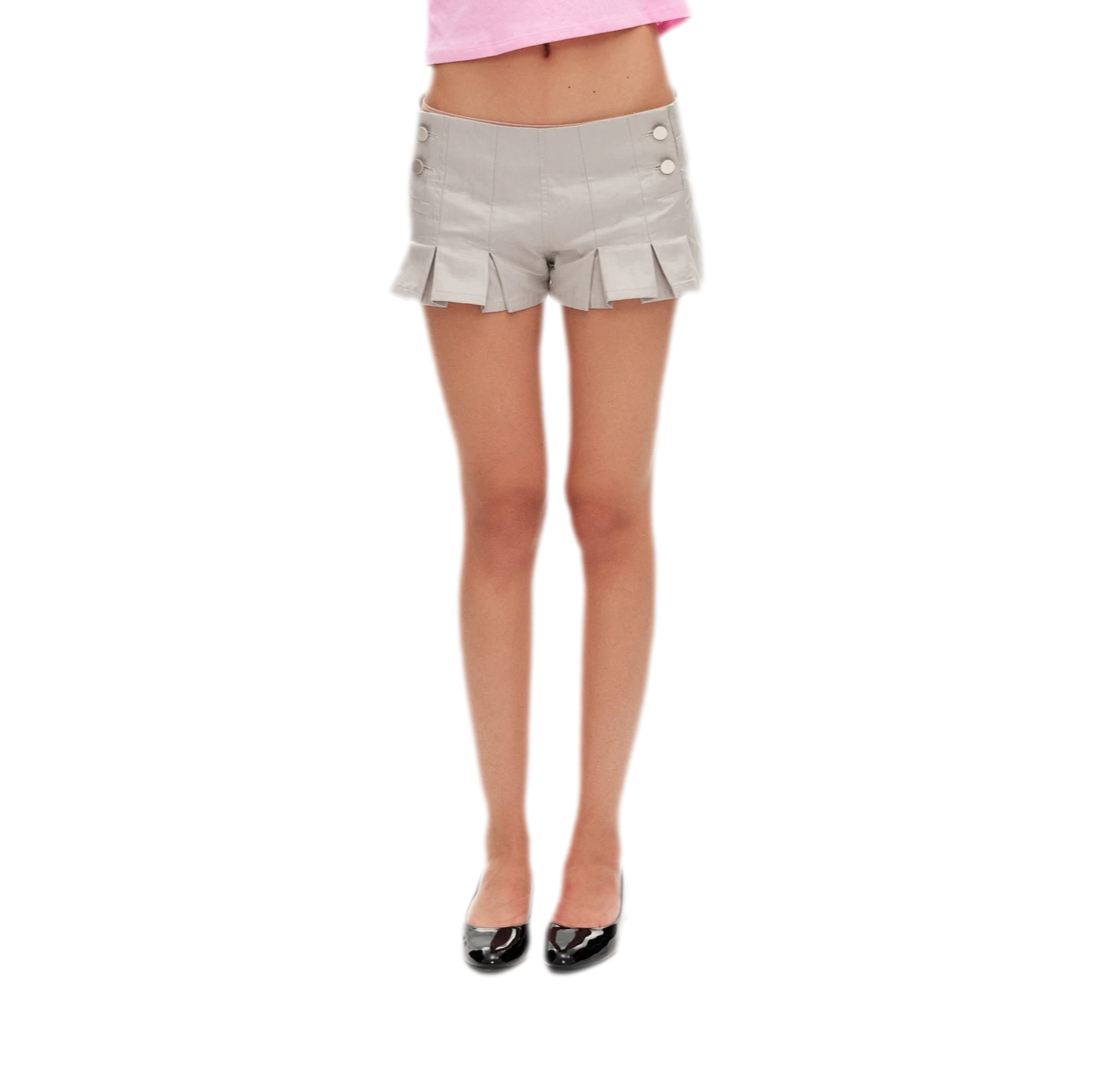 Pleated High-Waisted Double-Breasted Shorts