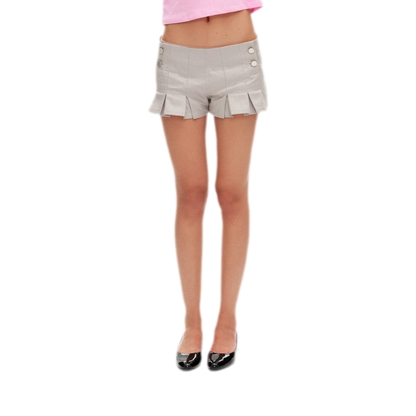 Pleated High-Waisted Double-Breasted Shorts