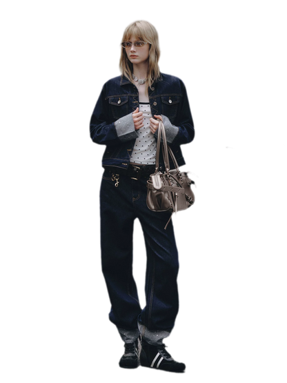 Studded Cropped Denim Set