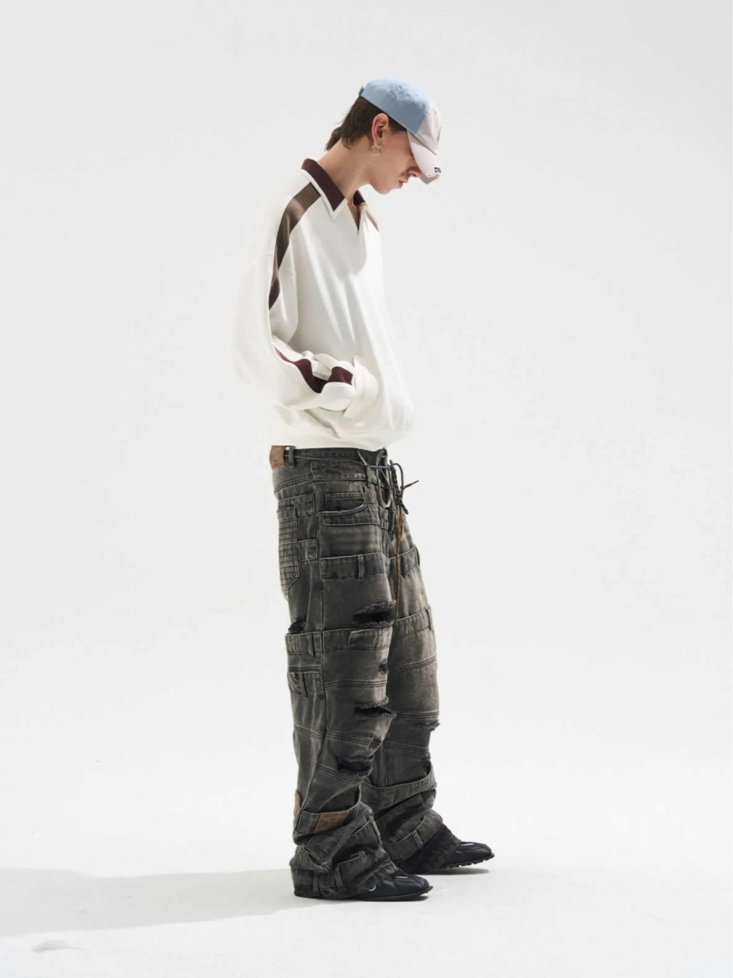 Contrast Polo Panel Sweatshirt